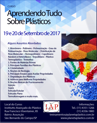 Cartaz do curso Aprendendo Tudo Sobre Plásticos de 2017