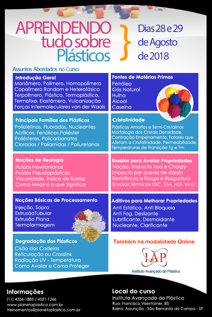 Cartaz do curso Aprendendo Tudo Sobre Plásticos de 2018